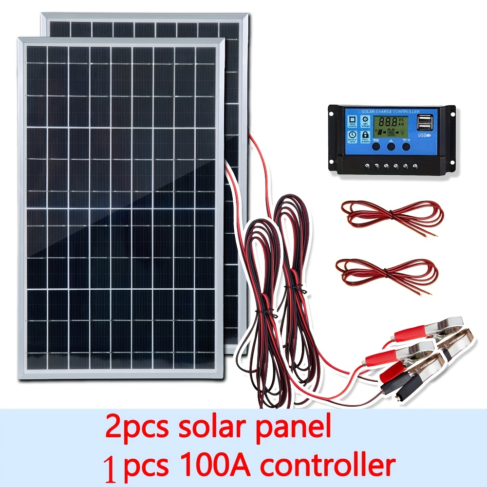 Solar Pump Controller - 12V ソーラーパネルキット 1個/2個入り 100A 充電コントローラー付き 高効率ポータブルパネル