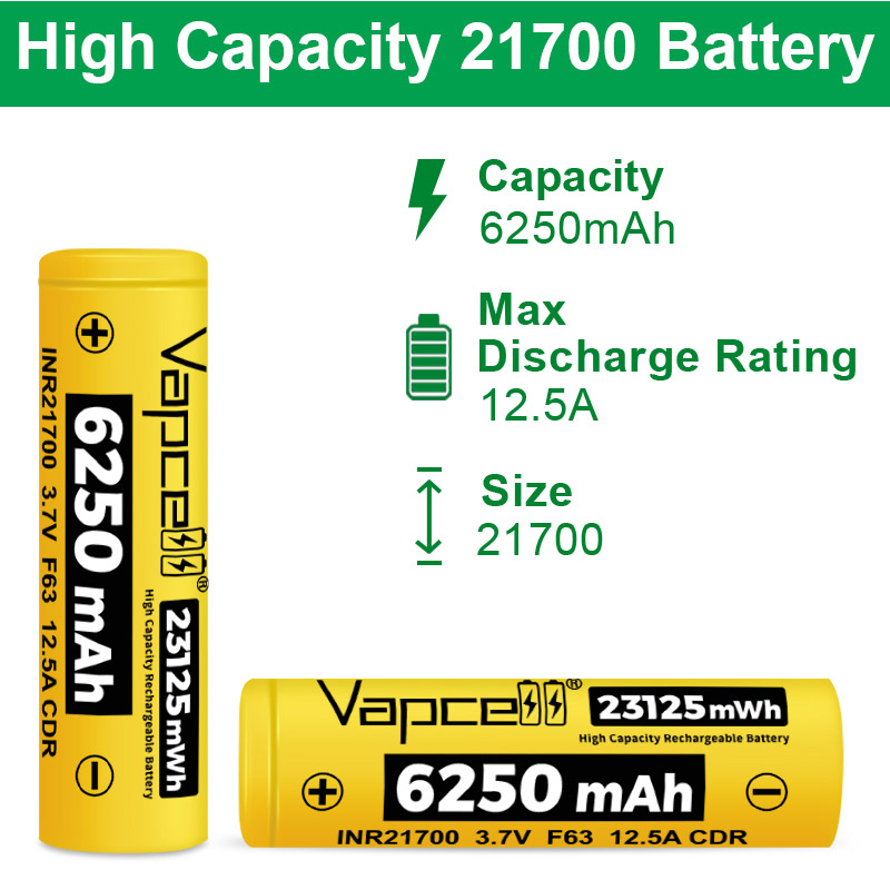 新しい高容量 21700 バッテリー Vapcell F63 - Renewable Energy Technology のレビューと価格